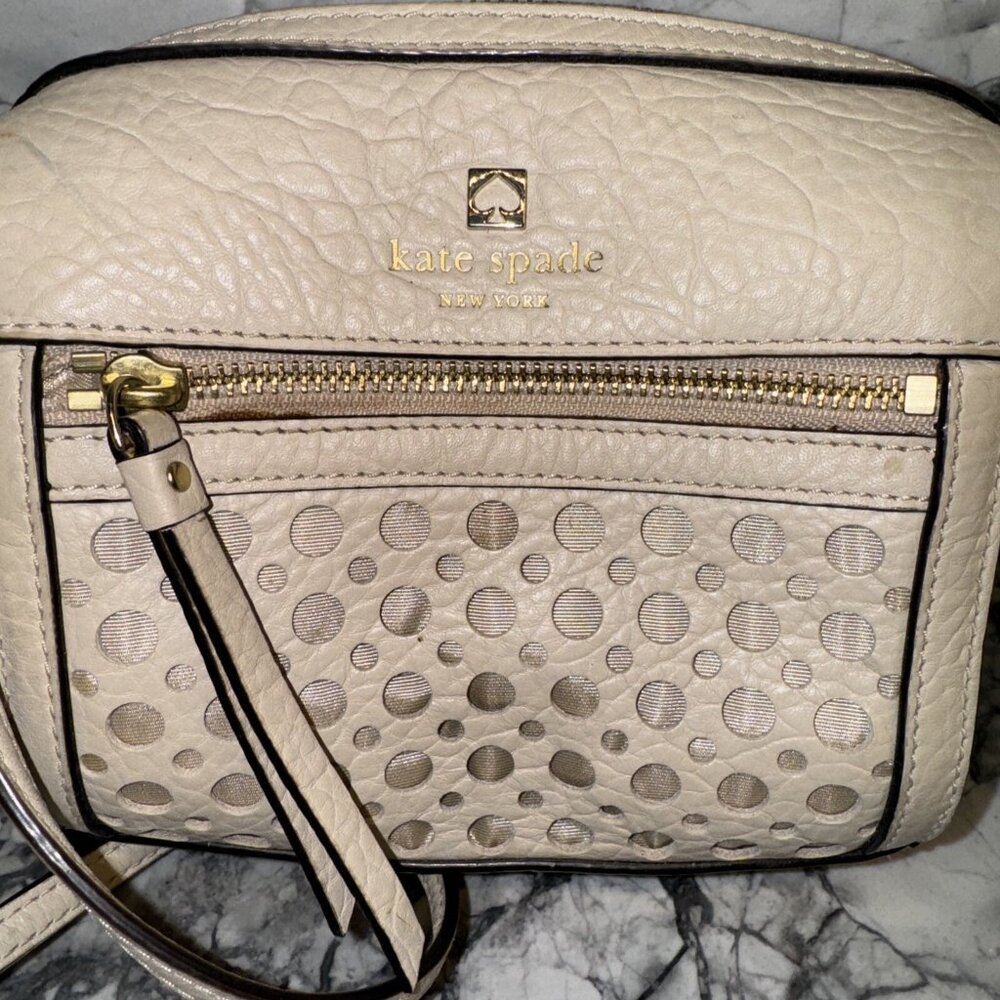 KATE SPADE Perri Lane Looloo Bubbles Crossbody Shoulder Leather Bag Beige - Picture 2 of 5